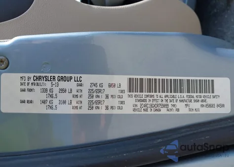 2013 Chrysler Town & Country Touring из США, поврежденный, VIN 2C4RC1BGXDR759099